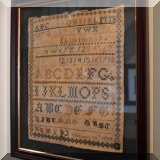 A43. Framed antique sampler dated February 22, 1854. Frame: 16”h x 14”w 